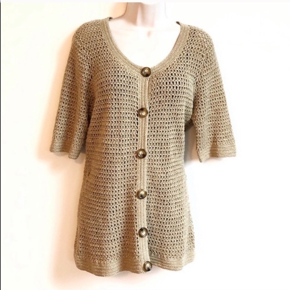 Michael Kors all seasons gold open knit button down ca… - Picture 3 of 10